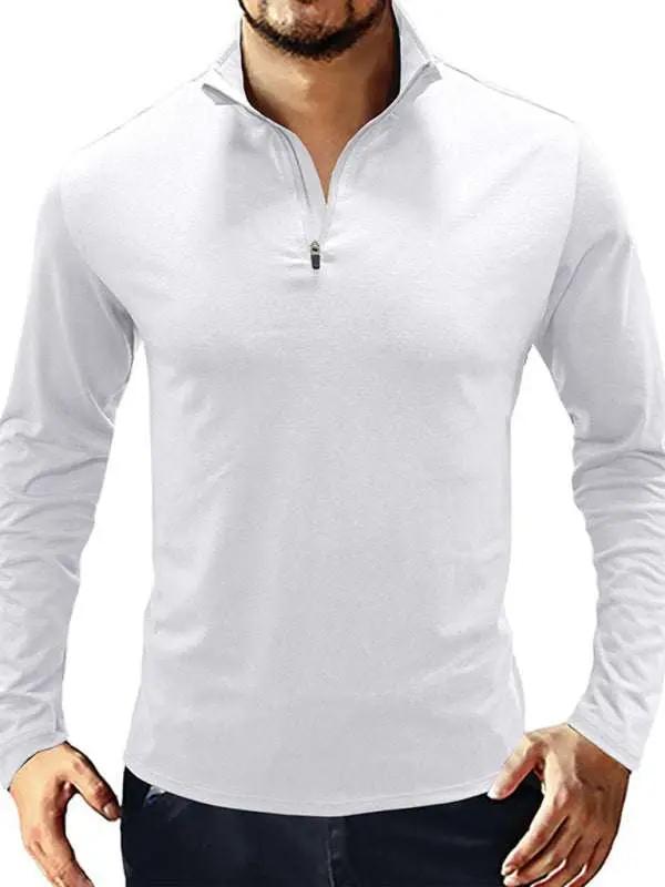 Men's Stylish Long Sleeve Zip Polo Shirt with Stand Collar - Versatile Elegance for Every Season - MENLL